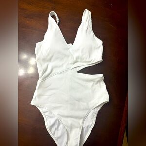 White Fabletic swim suit with cut outs NWT